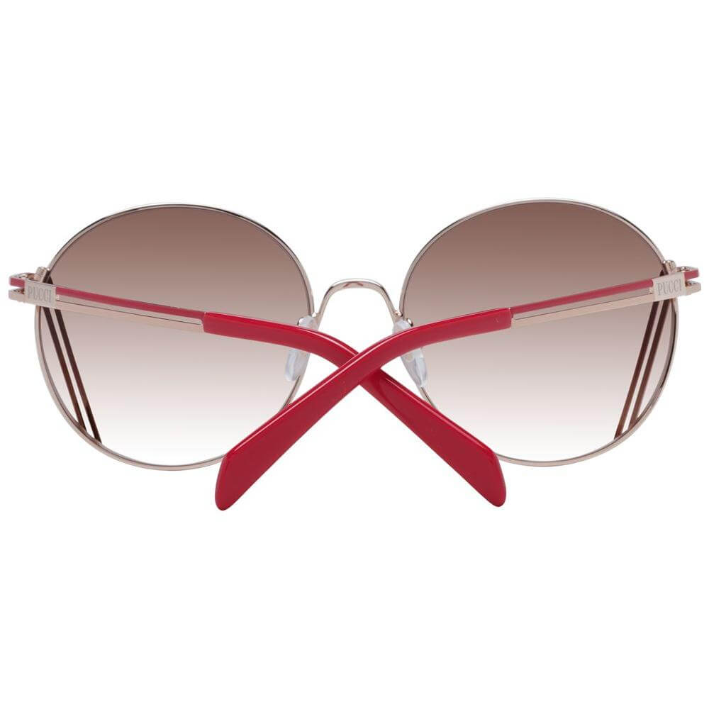 Emilio Pucci women's rose gold sunglasses with gradient brown lenses, full-rim metal frame, round style; includes branded case.