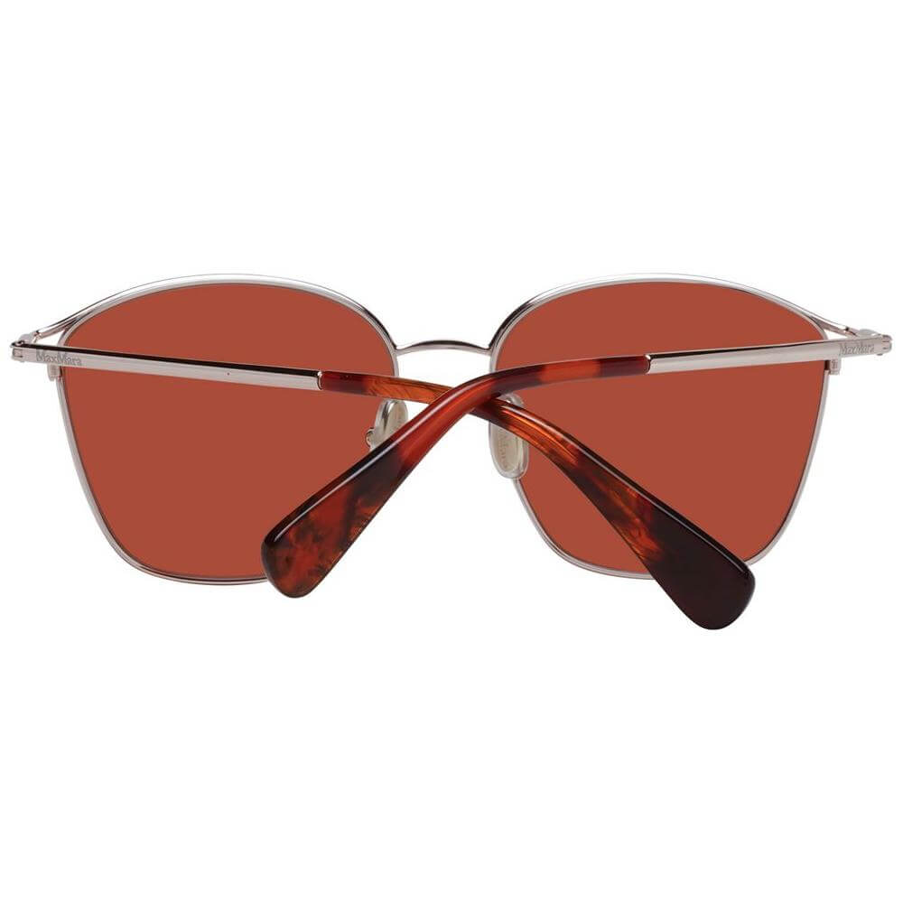 Rear view of Max Mara rose gold women's sunglasses with brown lenses and metal full-rim frame.