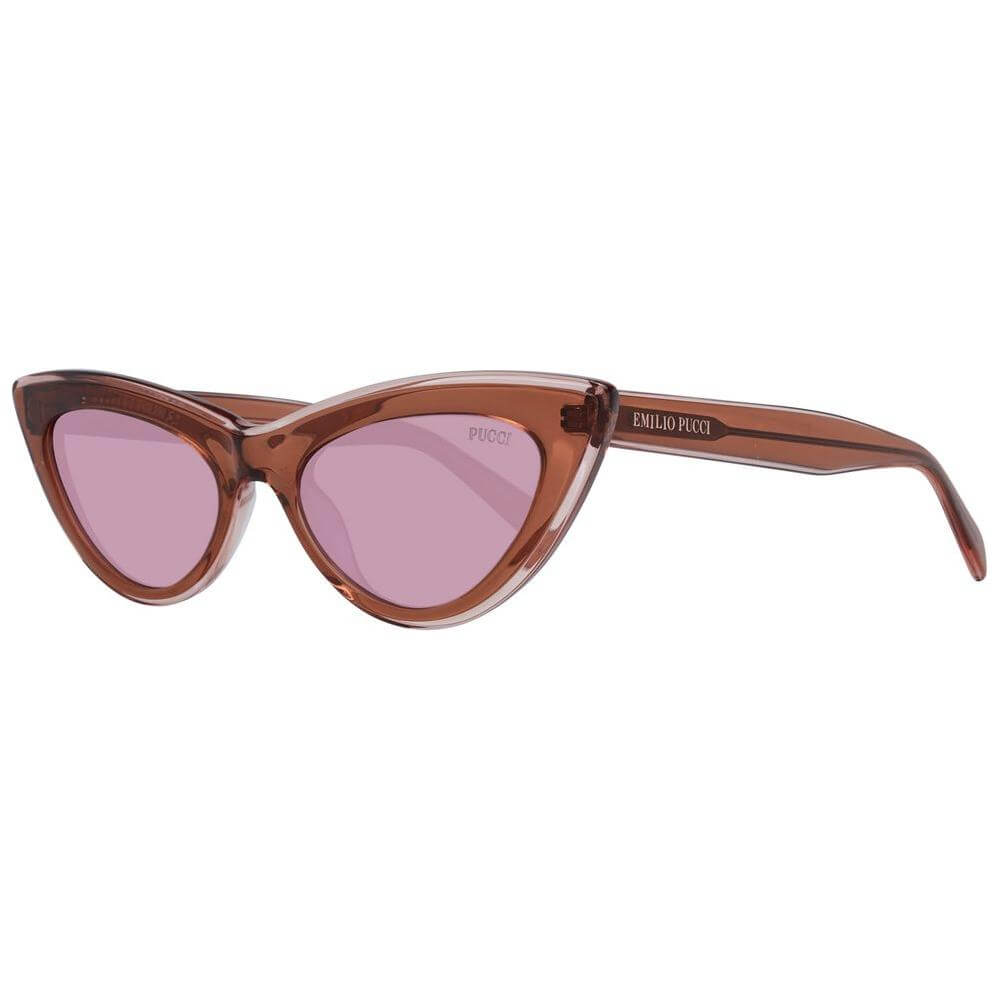 Emilio Pucci brown cat-eye women's sunglasses with gradient burgundy lenses, full-rim plastic frame, 100% UVA & UVB protection.