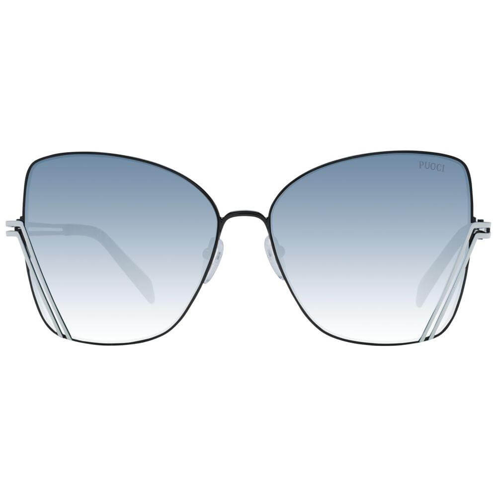 Emilio Pucci black butterfly sunglasses for women with full-rim metal frame and gradient grey lenses, includes branded case.