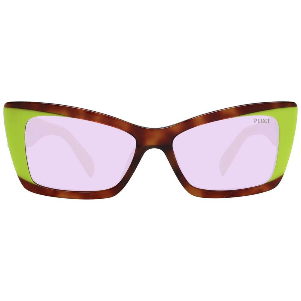 Emilio Pucci multicolor women's sunglasses with full-rim plastic frame, purple lenses, and branded case. 100% UVA & UVB protection.