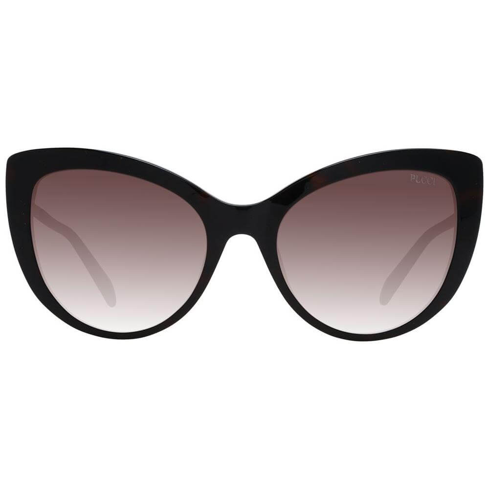 Emilio Pucci brown butterfly sunglasses for women with full-rim plastic frame, gradient lenses, and branded case included.