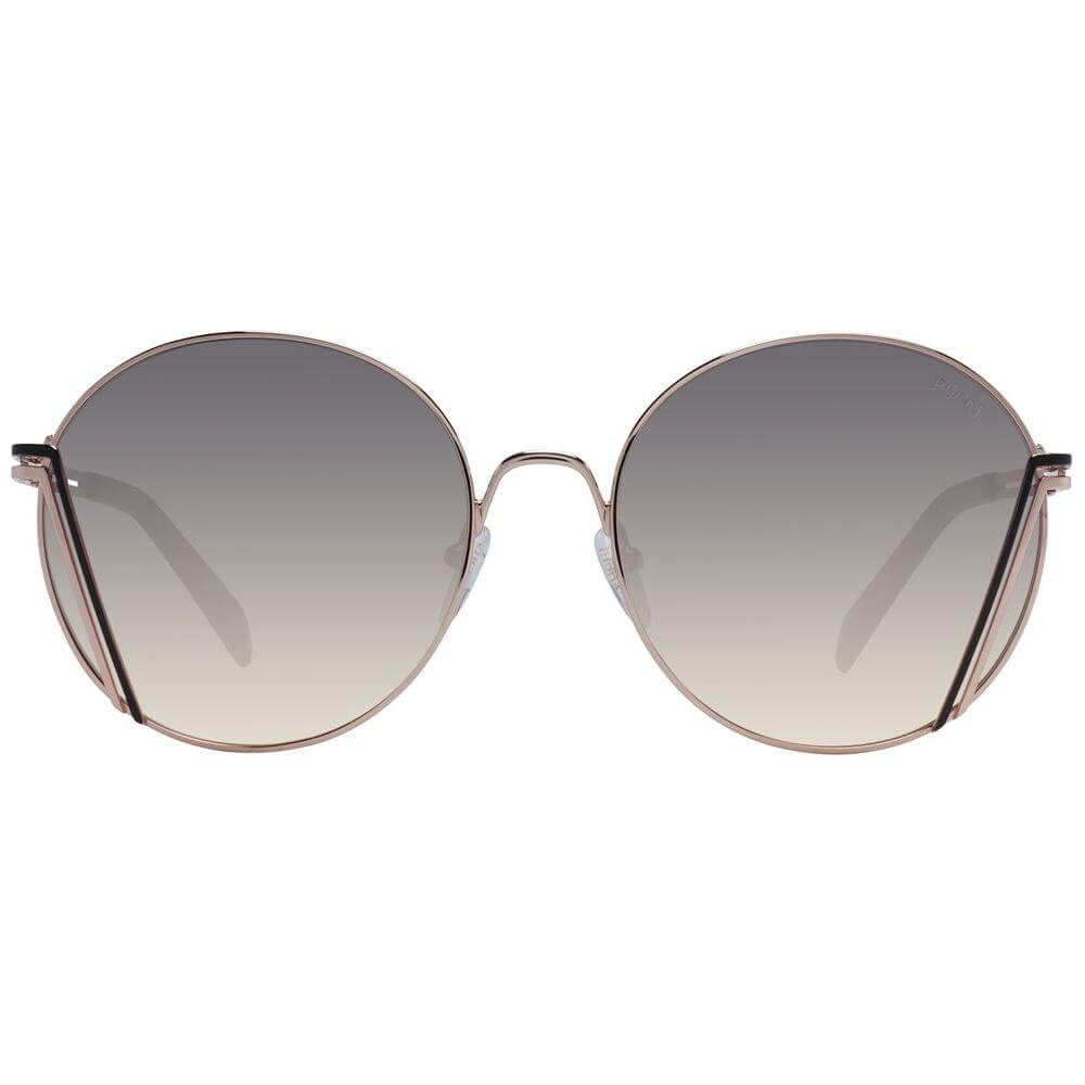 Emilio Pucci rose gold sunglasses, round full-rim, metal frame, gradient grey lenses, women's fashion eyewear.
