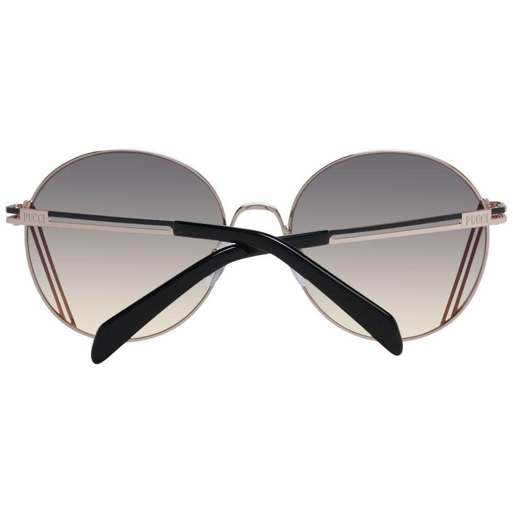 Emilio Pucci rose gold women's sunglasses with grey gradient lenses, full-rim metal frame; includes branded case for women.
