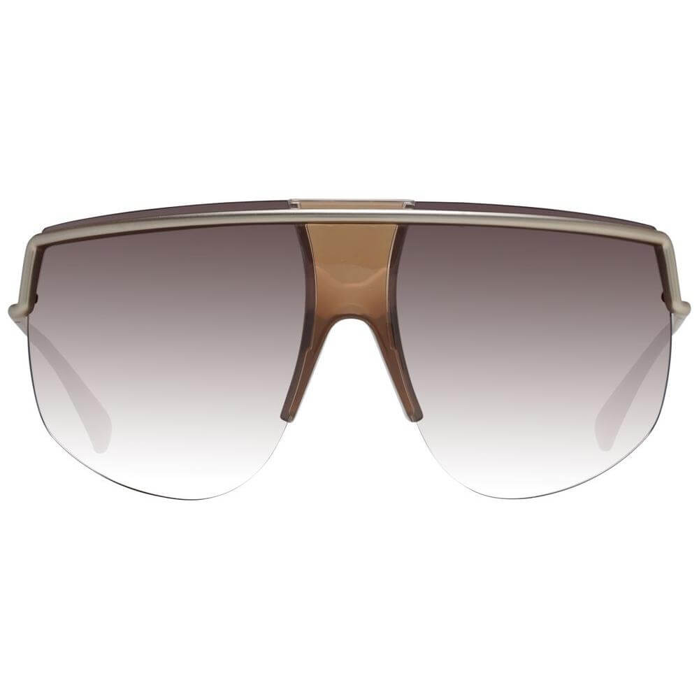 Max Mara gold women aviator sunglasses with gradient brown lenses, metal half-rim frame, 100% UVA & UVB protection, size 70-14-110.