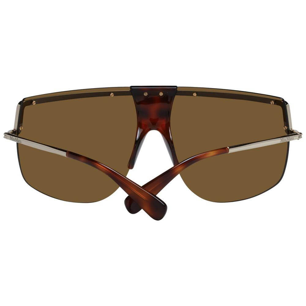 Max Mara Gold Aviator Sunglasses with Metal Half-Rim Frame and Brown Lenses for Women, UV Protection, 70mm Size