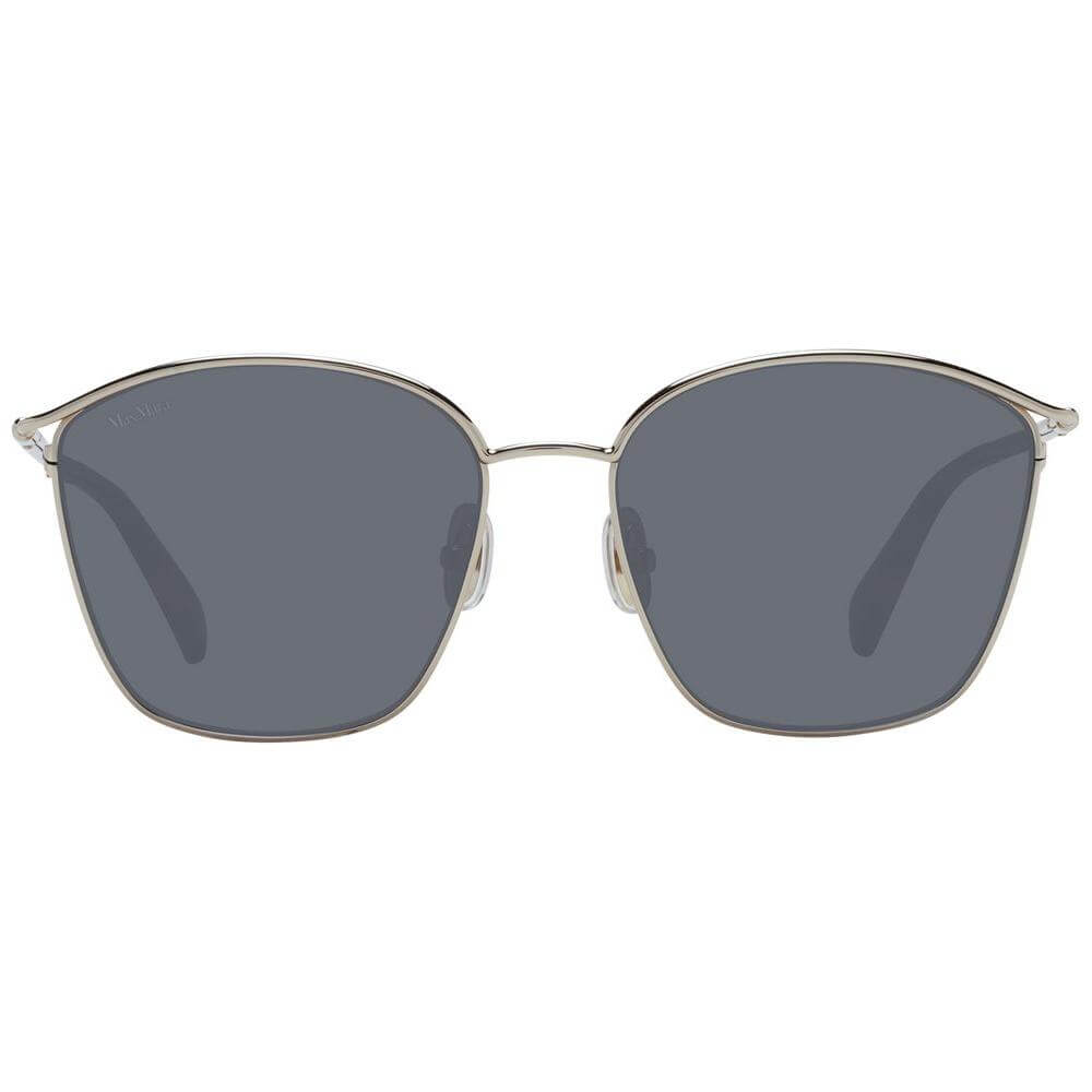 Max Mara women's sunglasses with gold metal frame and green plastic lenses, square full-rim style, 100% UVA & UVB protection.