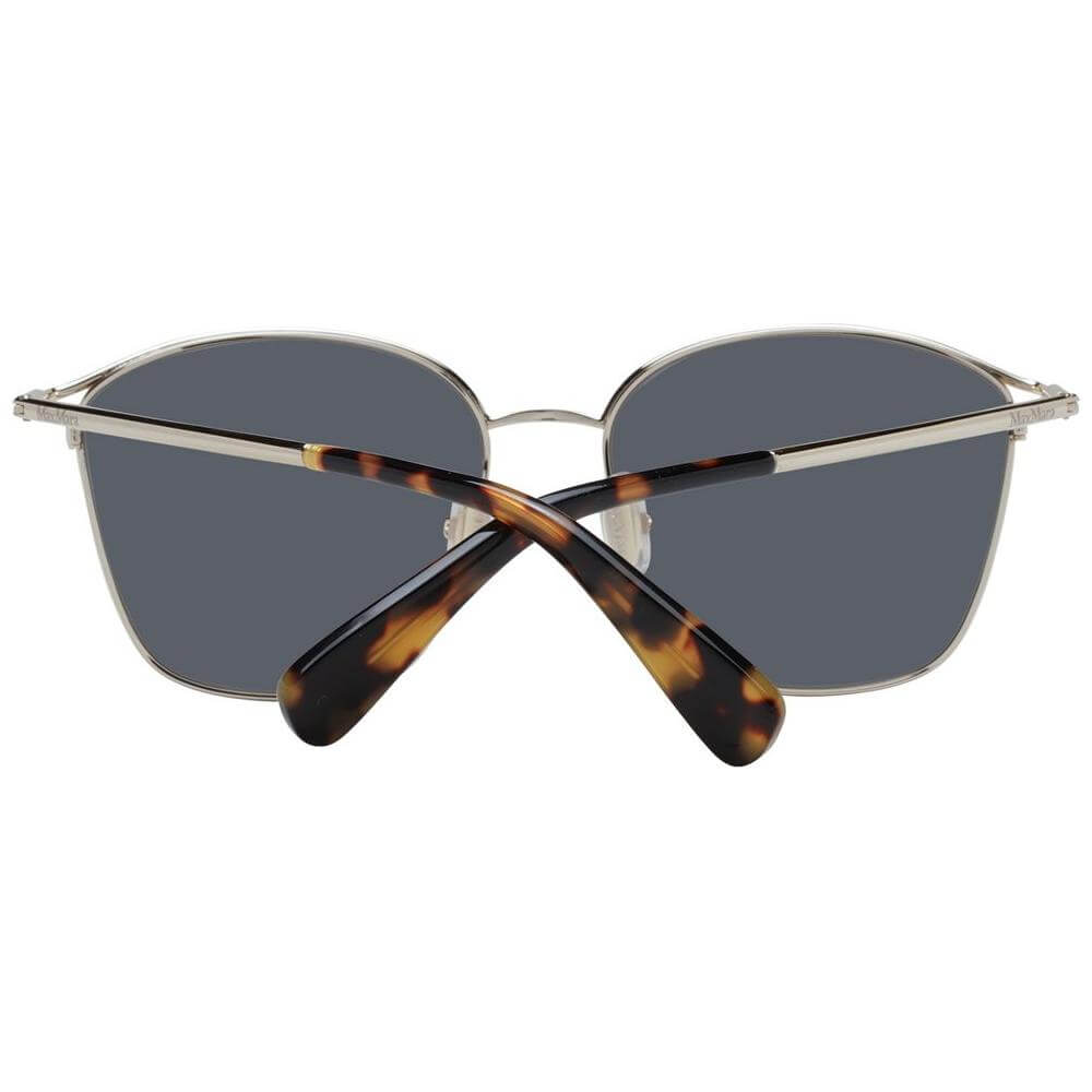Back view of Max Mara gold women sunglasses, features full-rim metal frame, green lenses, turtle temples, size 55, 100% UVA & UVB protection.