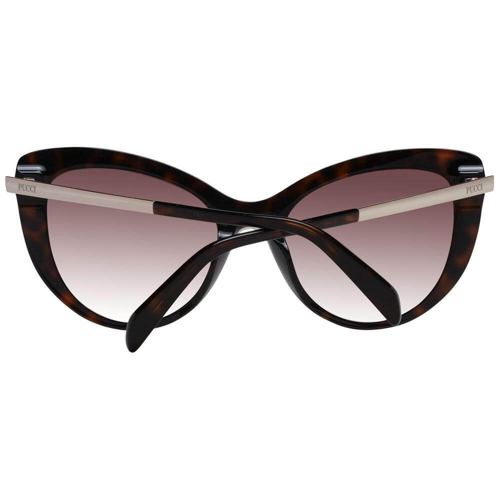 Emilio Pucci multicolor cat eye sunglasses for women with gradient brown lenses and full-rim plastic frame, includes branded case.