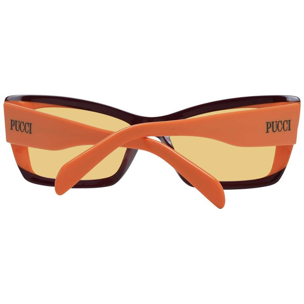 Emilio Pucci multicolor women's sunglasses with brown lenses, plastic full-rim frame, and branded case. 100% UVA & UVB protection.
