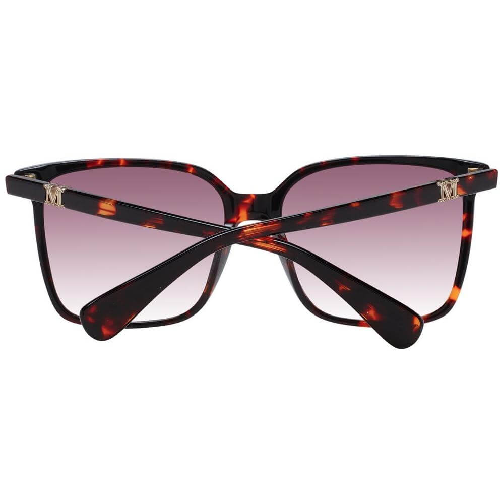 Max Mara women's red sunglasses with full-rim plastic frame and gradient burgundy lenses, includes branded case for UVA & UVB protection.