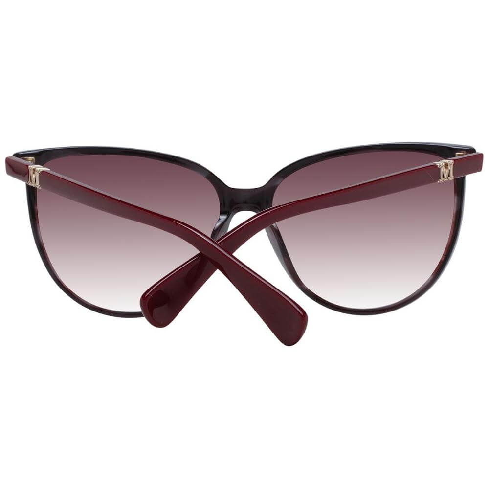 Max Mara burgundy women's sunglasses with full-rim plastic frame and gradient lenses, butterfly style, includes branded case.