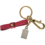 Dolce & Gabbana Red Calf Leather Gold Metal Logo Plaque Keyring Keychain