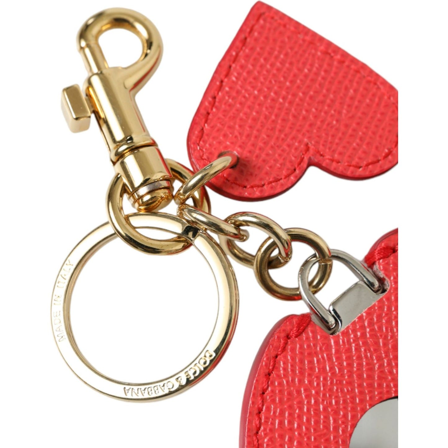 Dolce & Gabbana Elegant Red Leather Keychain with Gold Accents Dolce & Gabbana Tomato