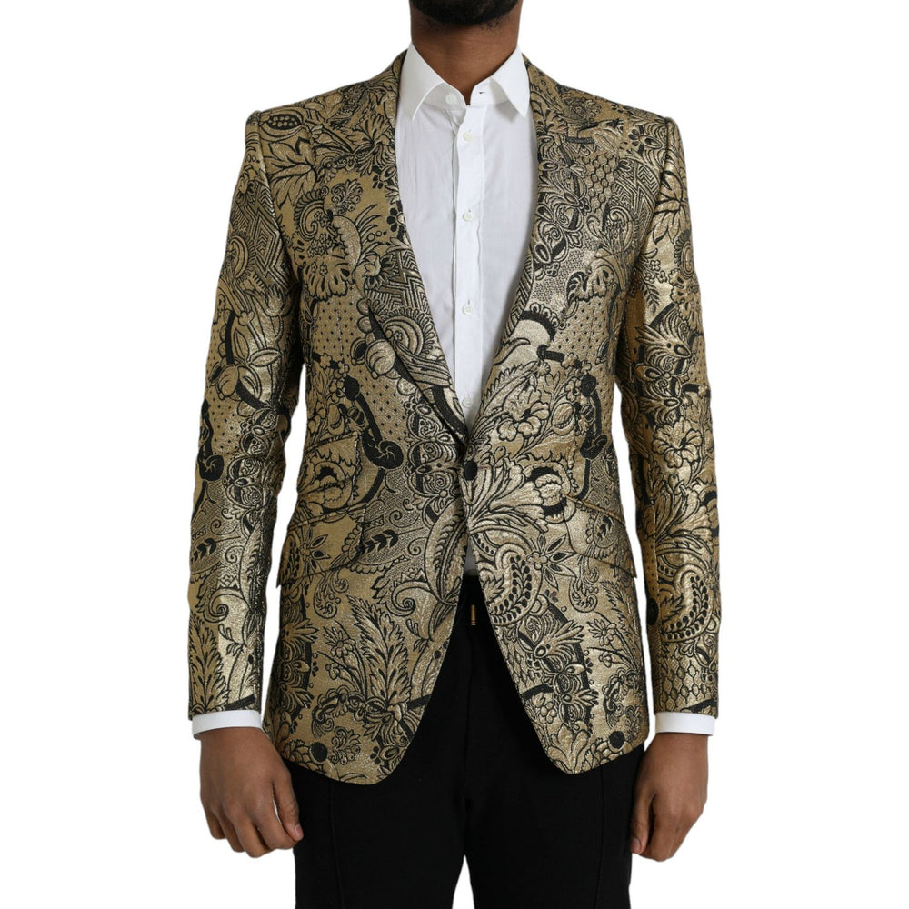Dolce & Gabbana Gold SICILIA Jacquard Single Breasted Coat Blazer JKT4016-48