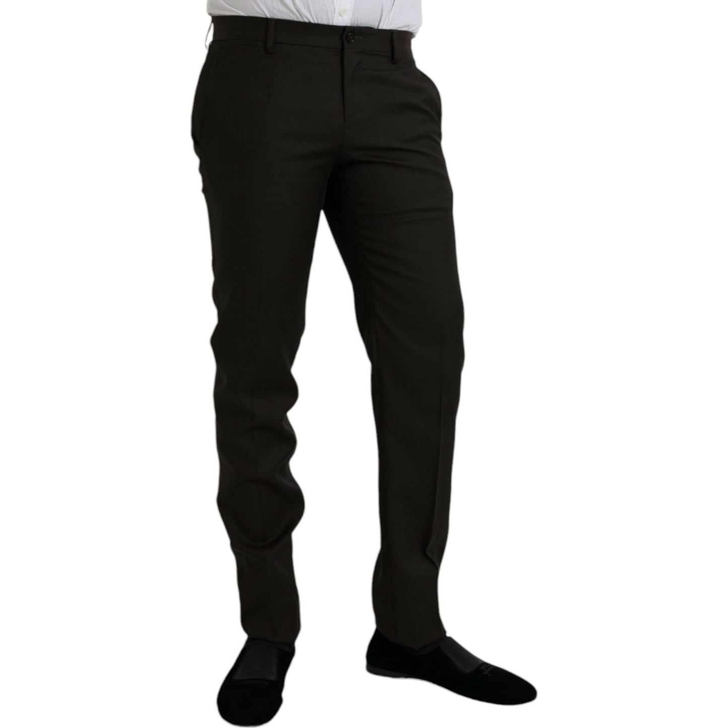 Dolce & Gabbana Dark Brown Wool Slim Fit Formal Pants PAN75302-48