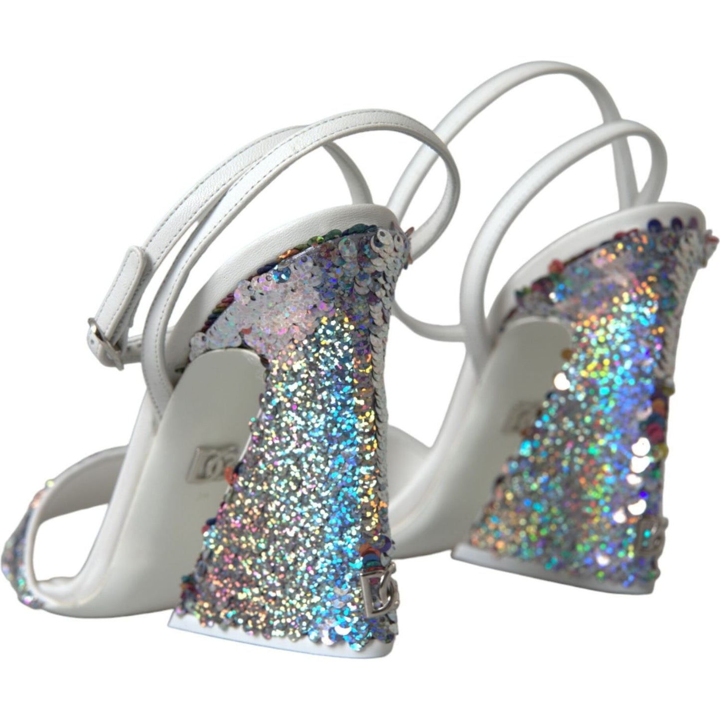 Dolce & Gabbana White Silver Sequin Ankle Strap Sandals Shoes Dolce & Gabbana Light Slate Gray