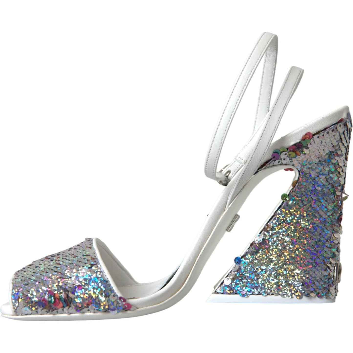 Dolce & Gabbana White Silver Sequin Ankle Strap Sandals Shoes Dolce & Gabbana Light Slate Gray