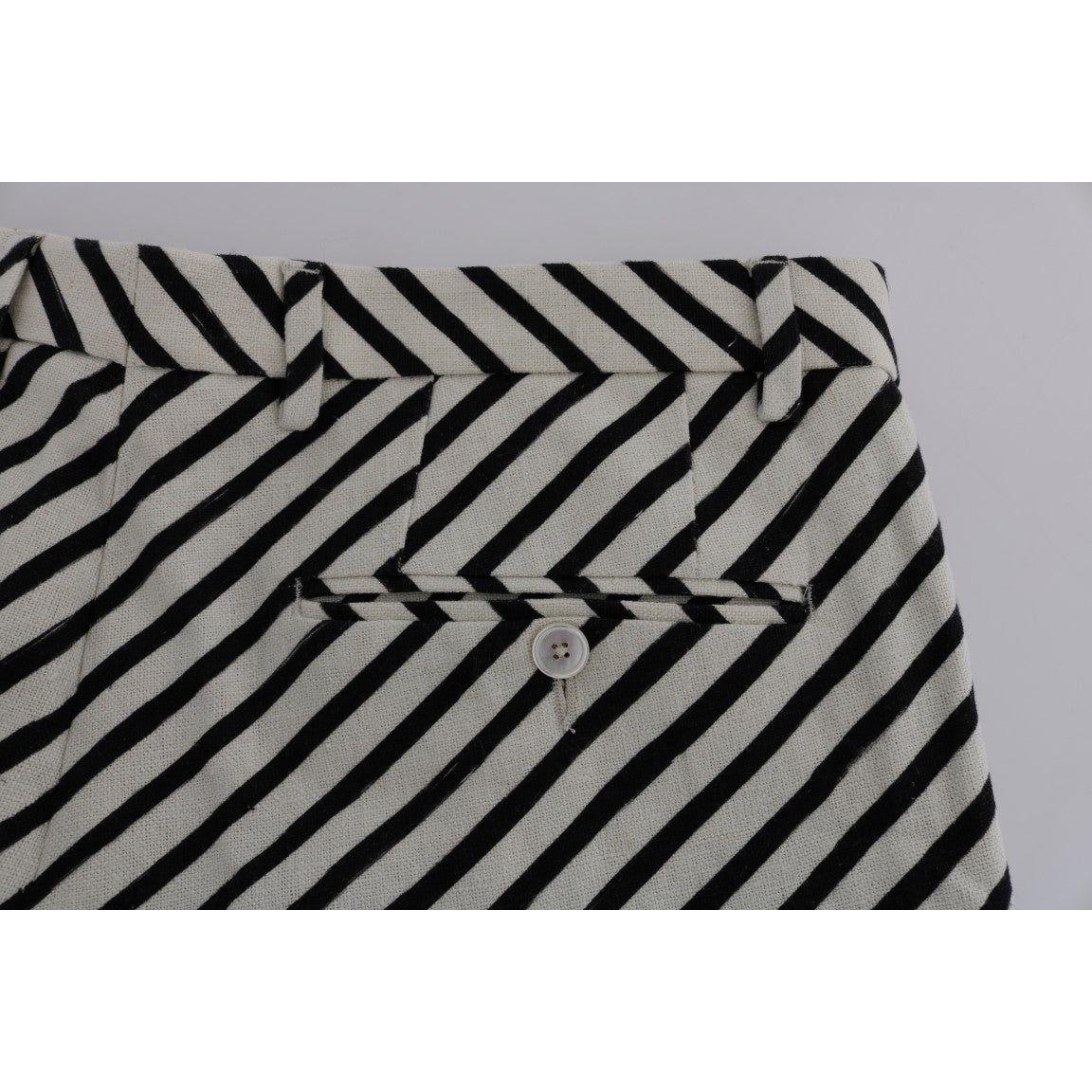 Dolce & Gabbana White Black Striped Hemp Casual Shorts