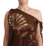Dsquared² Brown Leaf Sequined Shift One Shoulder Long Dress DR28556