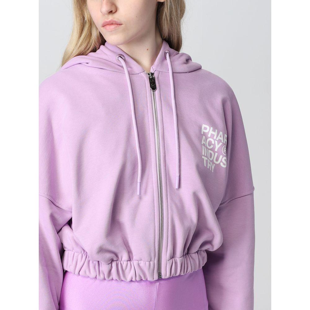 Pharmacy Industry purple cotton women sweater with zip closure, featuring brand logo on front. Crafted in Italy for comfort and style.