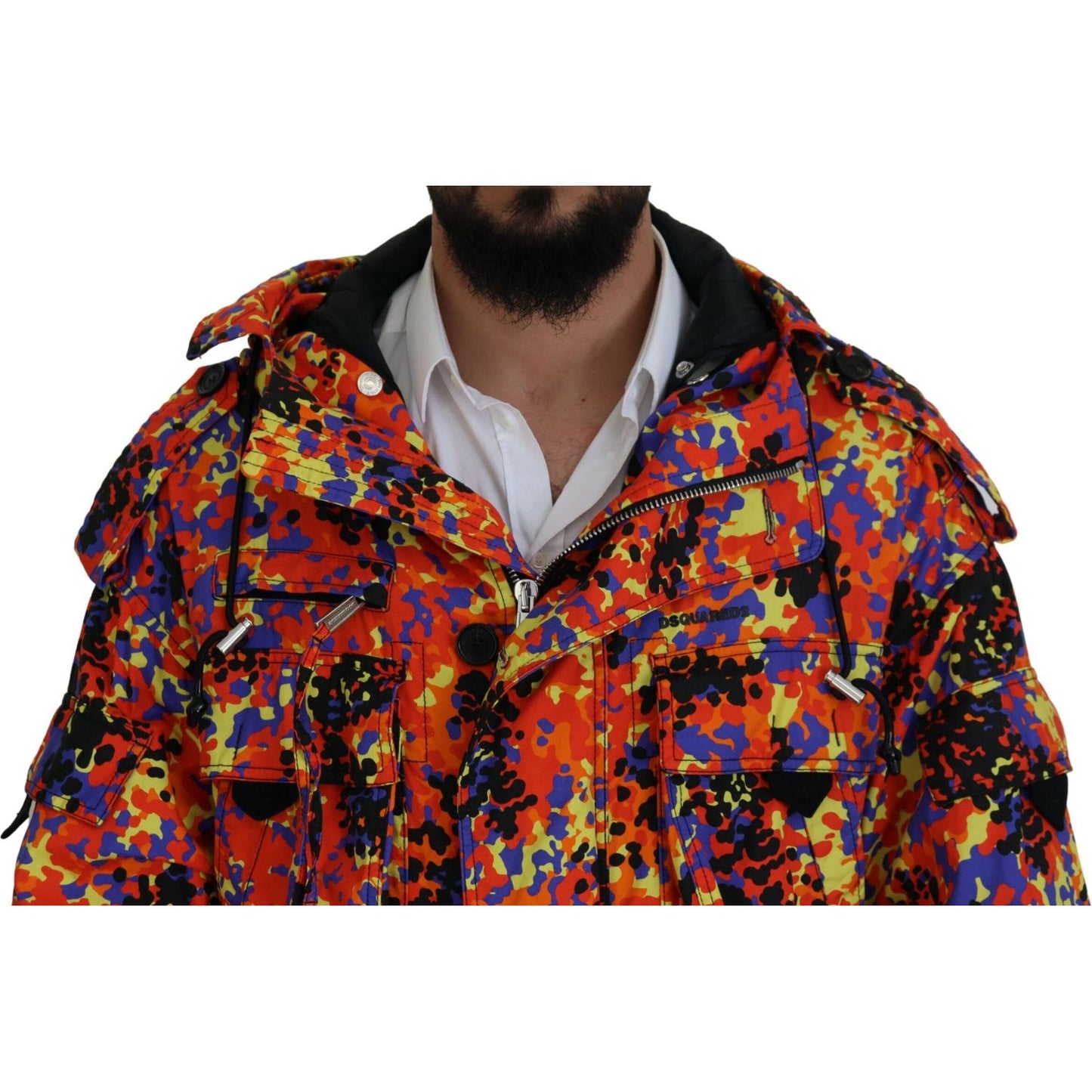Dsquared² Multicolor Long Hooded Cargo Pocket Coat Jacket Dsquared² Dark Slate Gray