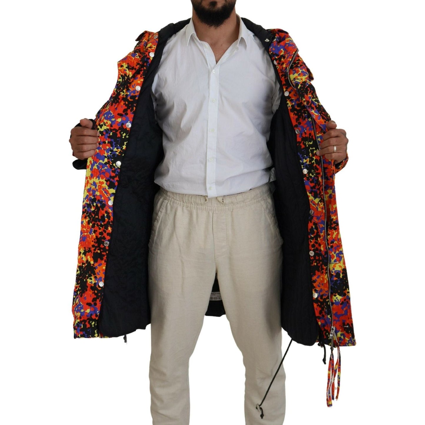 Dsquared² Multicolor Long Hooded Cargo Pocket Coat Jacket Dsquared² Dark Gray