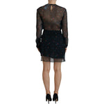 Dsquared² Black Floral Silk Long Sleeves Sheath Mini Dress DR28825-38