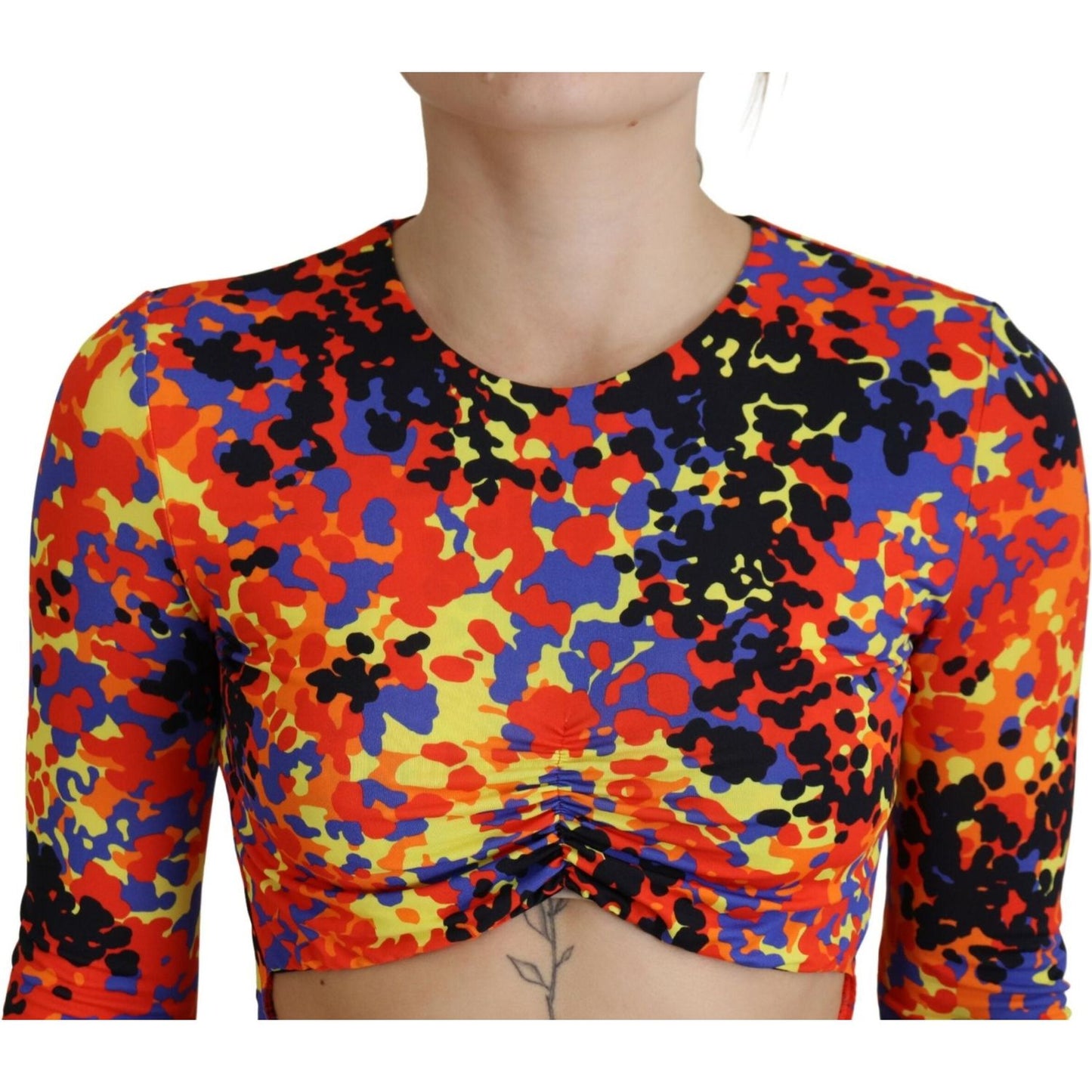 Dsquared² Multicolor Batik Open Belly Long Sleeves Dress Dsquared² Dark Slate Gray