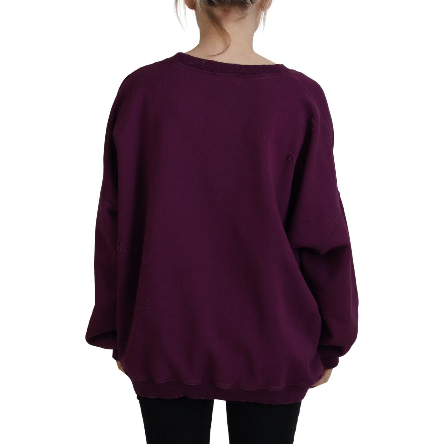 Dsquared² Purple Cotton Distressed Printed Long Sleeve Sweater