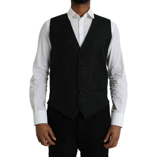 Dolce & Gabbana Black Wool Waistcoat Dress Formal Vest