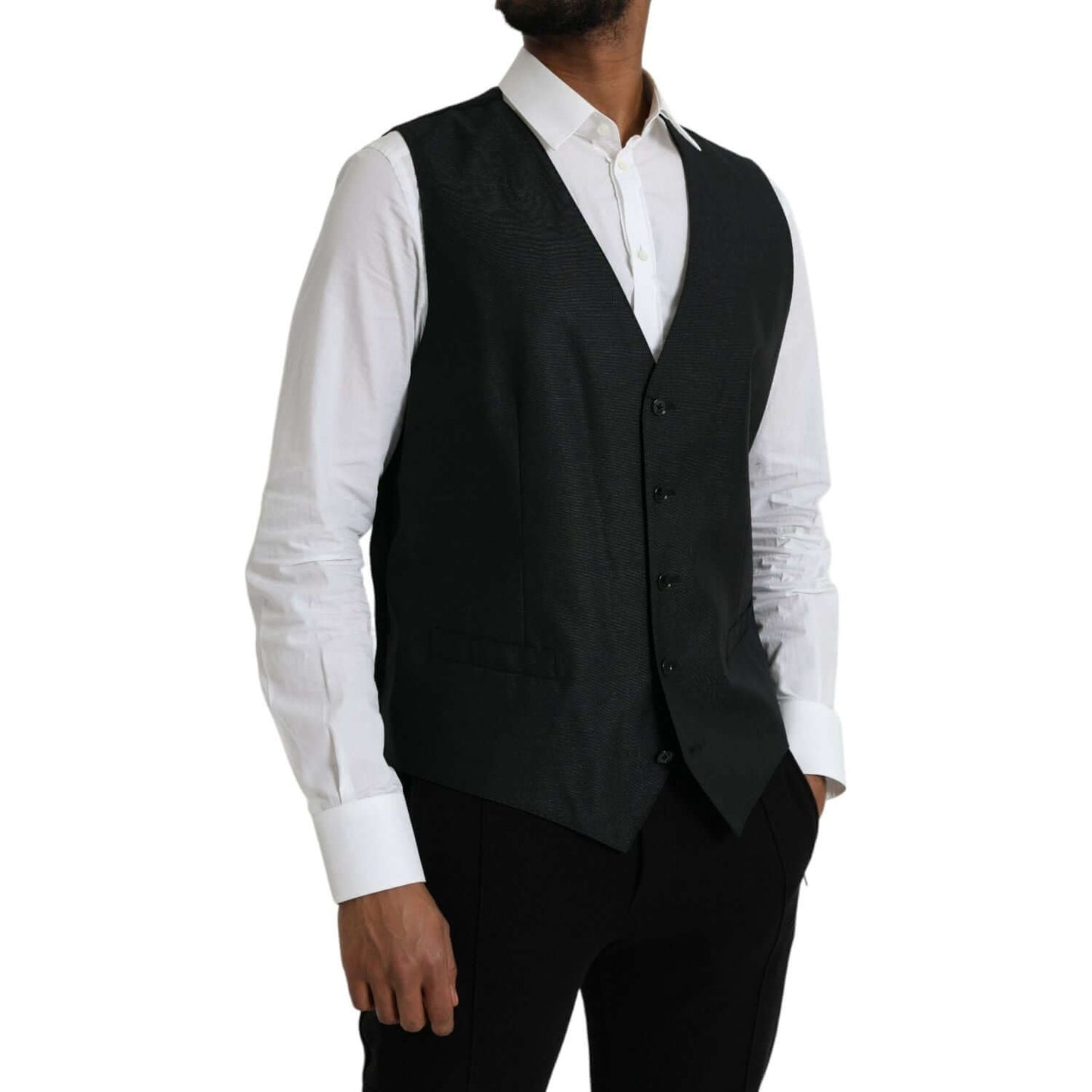 Dolce & Gabbana Black Wool Waistcoat Dress Formal Vest Dolce & Gabbana Black