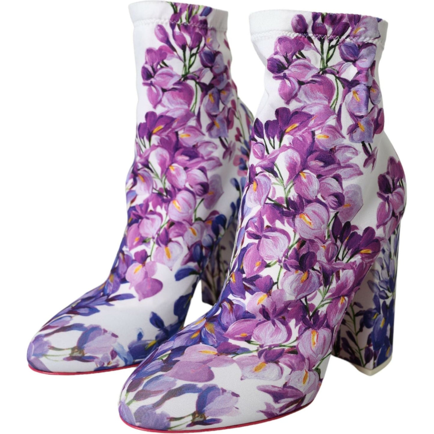 Dolce & Gabbana White Floral Jersey Stretch Boots Shoes Dolce & Gabbana Rosy Brown