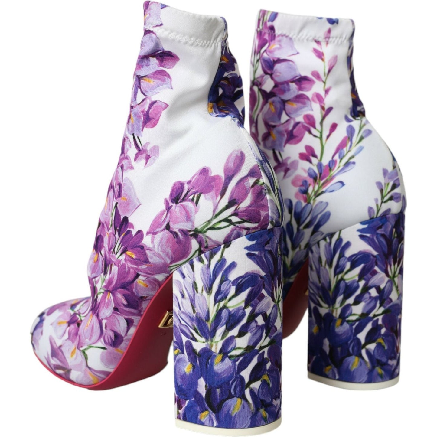 Dolce & Gabbana White Floral Jersey Stretch Boots Shoes Dolce & Gabbana Gray