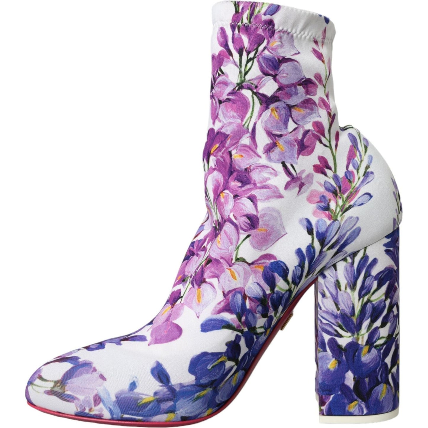 Dolce & Gabbana White Floral Jersey Stretch Boots Shoes Dolce & Gabbana Gray