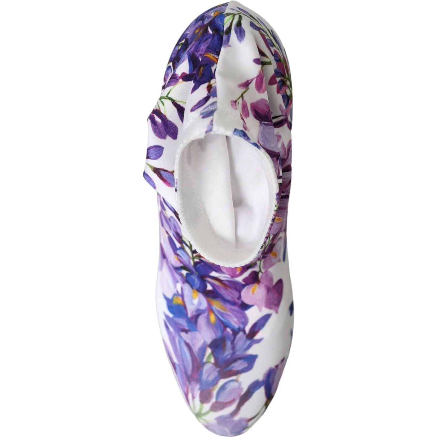 Dolce & Gabbana White Floral Jersey Stretch Boots Shoes Dolce & Gabbana Gray