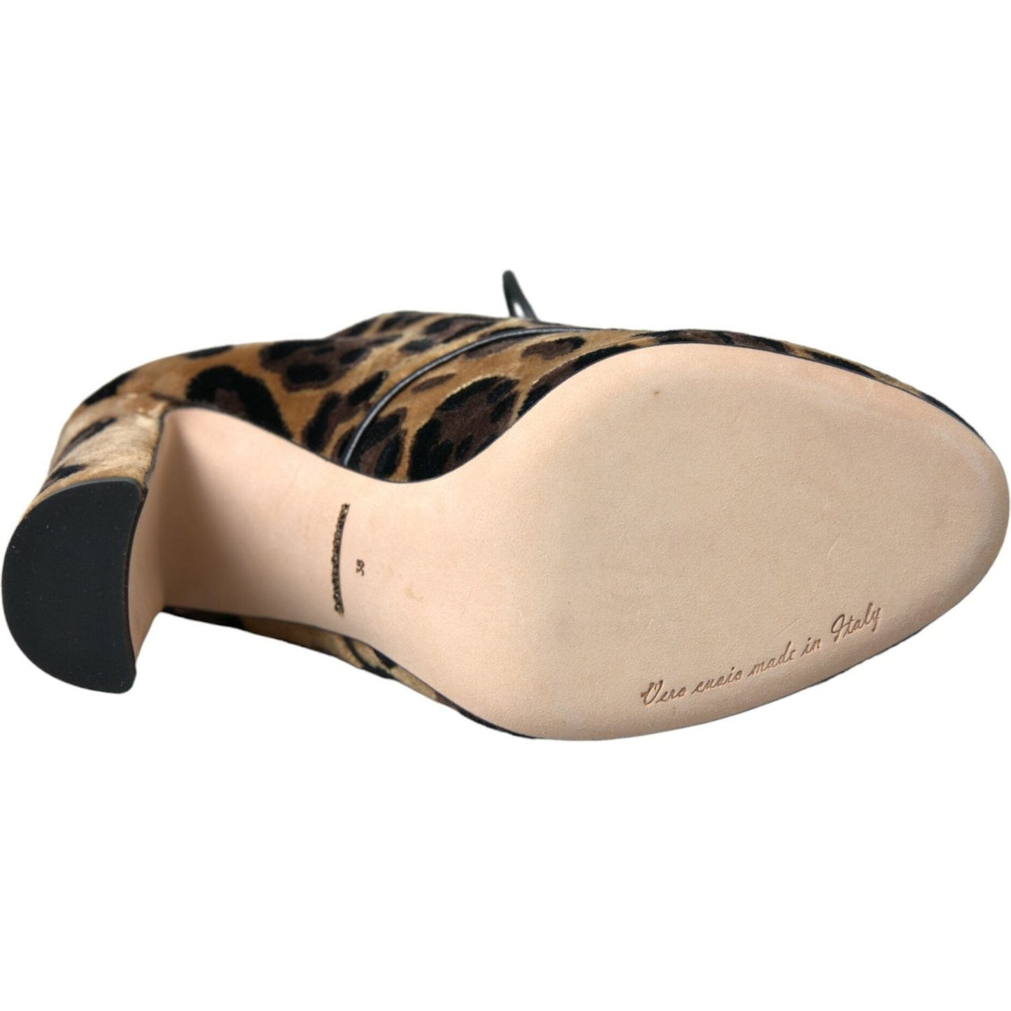 Dolce & Gabbana Brown Leopard Hair Lace Up Booties Shoes Dolce & Gabbana Tan