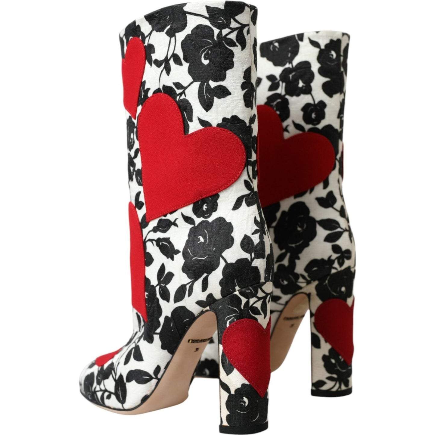 Dolce & Gabbana White Floral Hearts Leather High Boots Shoes Dolce & Gabbana Tan