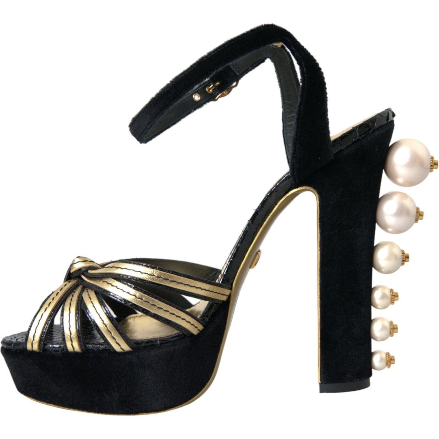Dolce & Gabbana Black Gold Embellished Heels Sandals Shoes Dolce & Gabbana Gray
