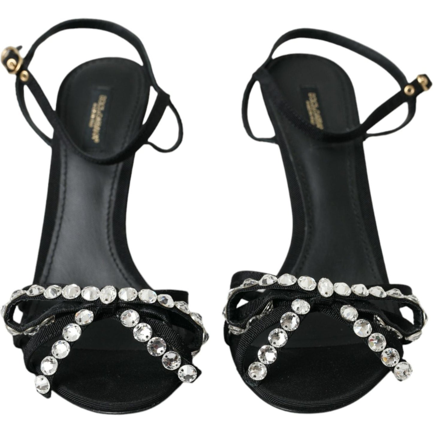 Dolce & Gabbana Black Viscose Crystal Bow Heels Sandals Shoes Dolce & Gabbana Dark Slate Gray