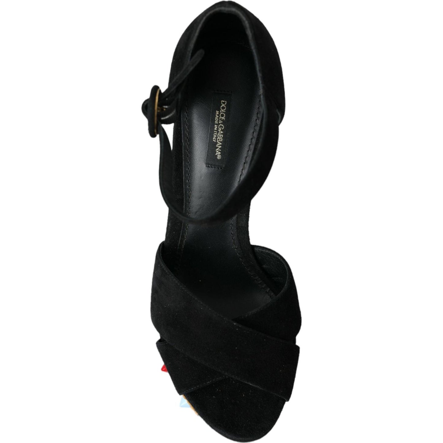 Dolce & Gabbana Black Floral Ankle Strap Heels Sandals Shoes Dolce & Gabbana Black