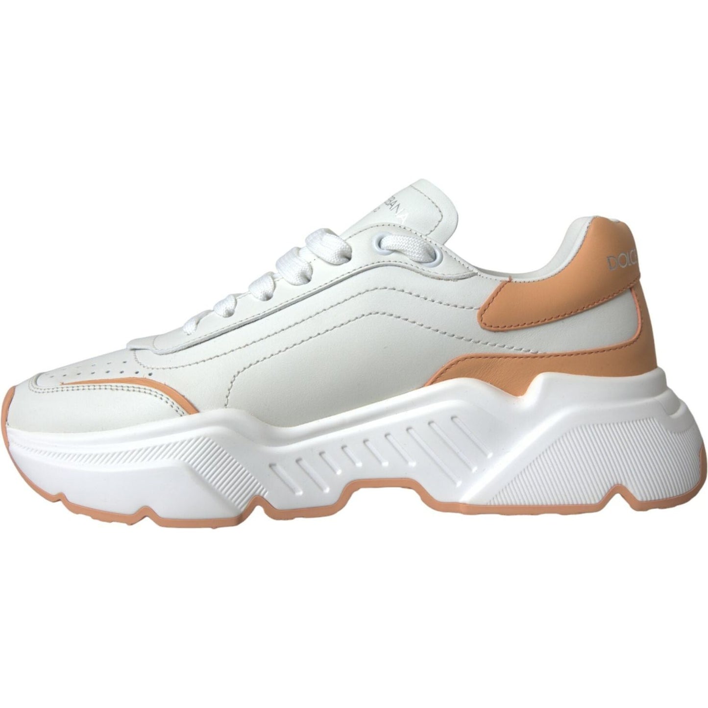 Dolce & Gabbana White Peach DAYMASTER Leather Sneakers Shoes Dolce & Gabbana Light Gray