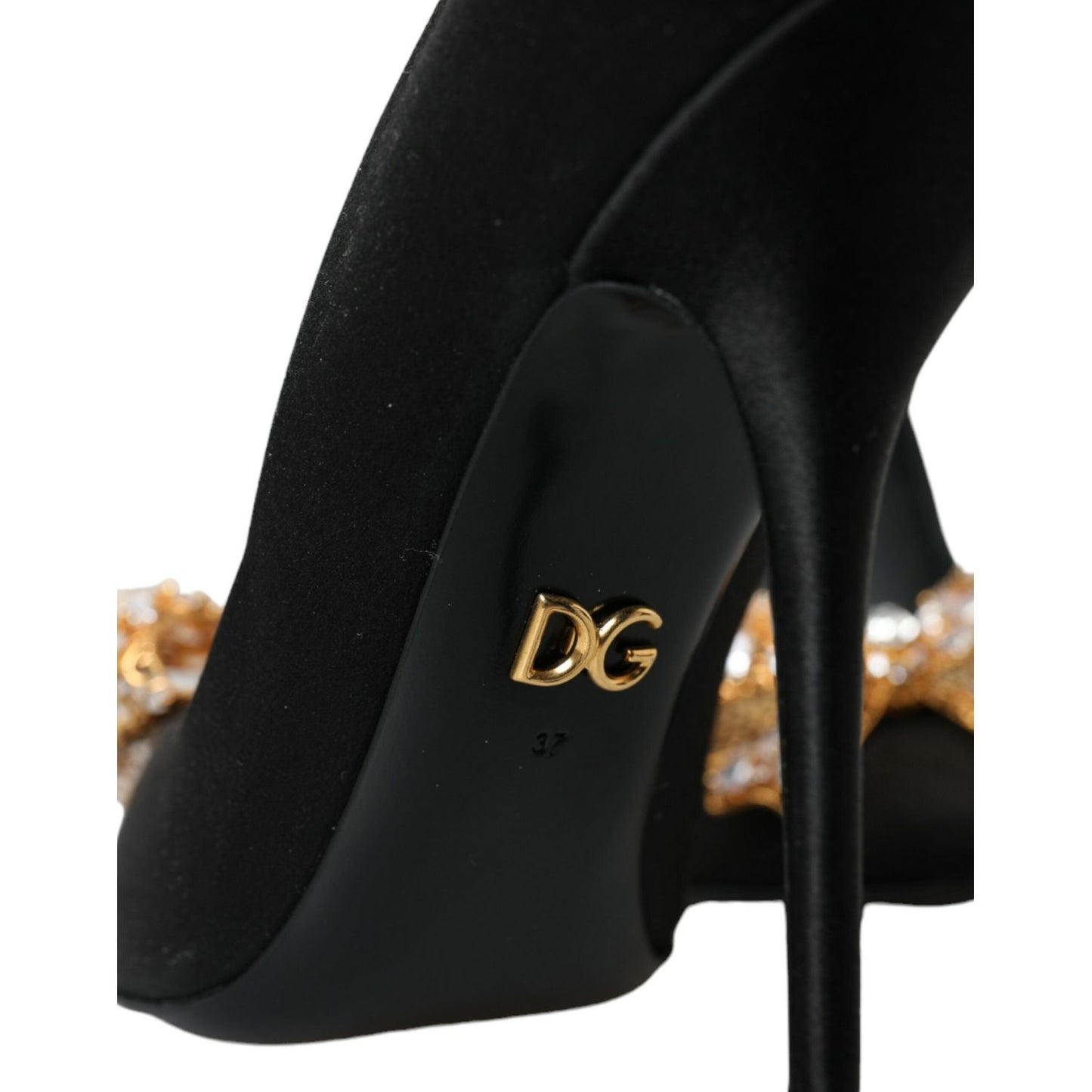 Dolce & Gabbana Black Satin Bow Crystal Heels Pumps Shoes Dolce & Gabbana Black