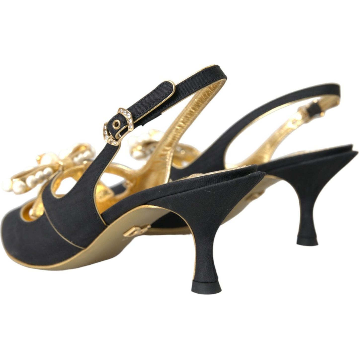 Dolce & Gabbana Black Leather Faux Pearls Slingbacks Shoes Dolce & Gabbana Tan