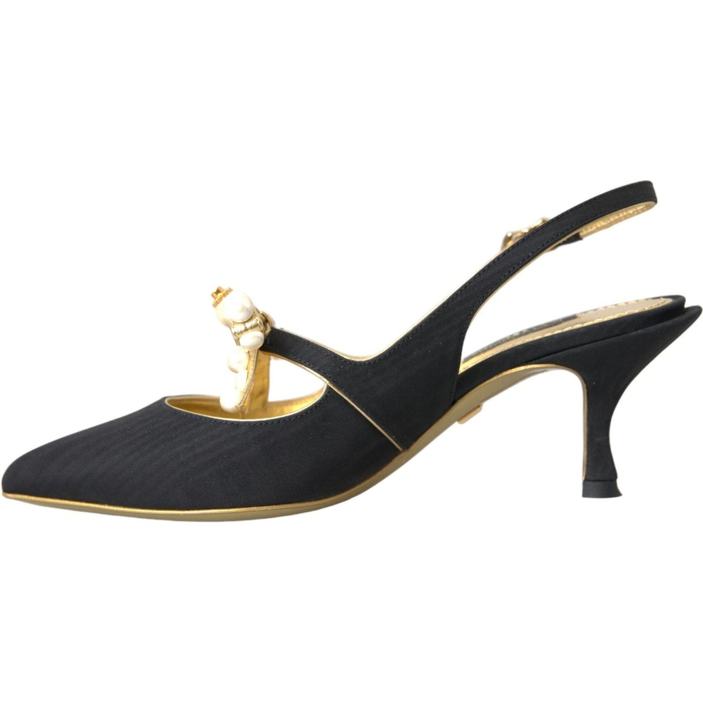 Dolce & Gabbana Black Leather Faux Pearls Slingbacks Shoes Dolce & Gabbana Dark Slate Gray