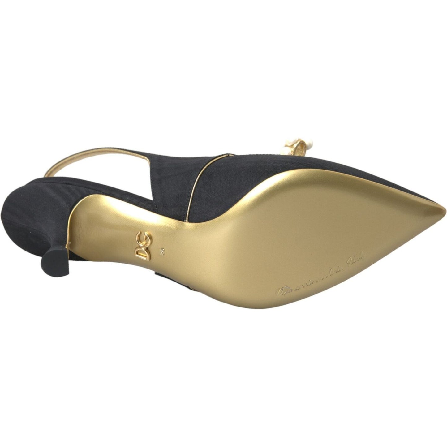Dolce & Gabbana Black Leather Faux Pearls Slingbacks Shoes Dolce & Gabbana Dark Khaki