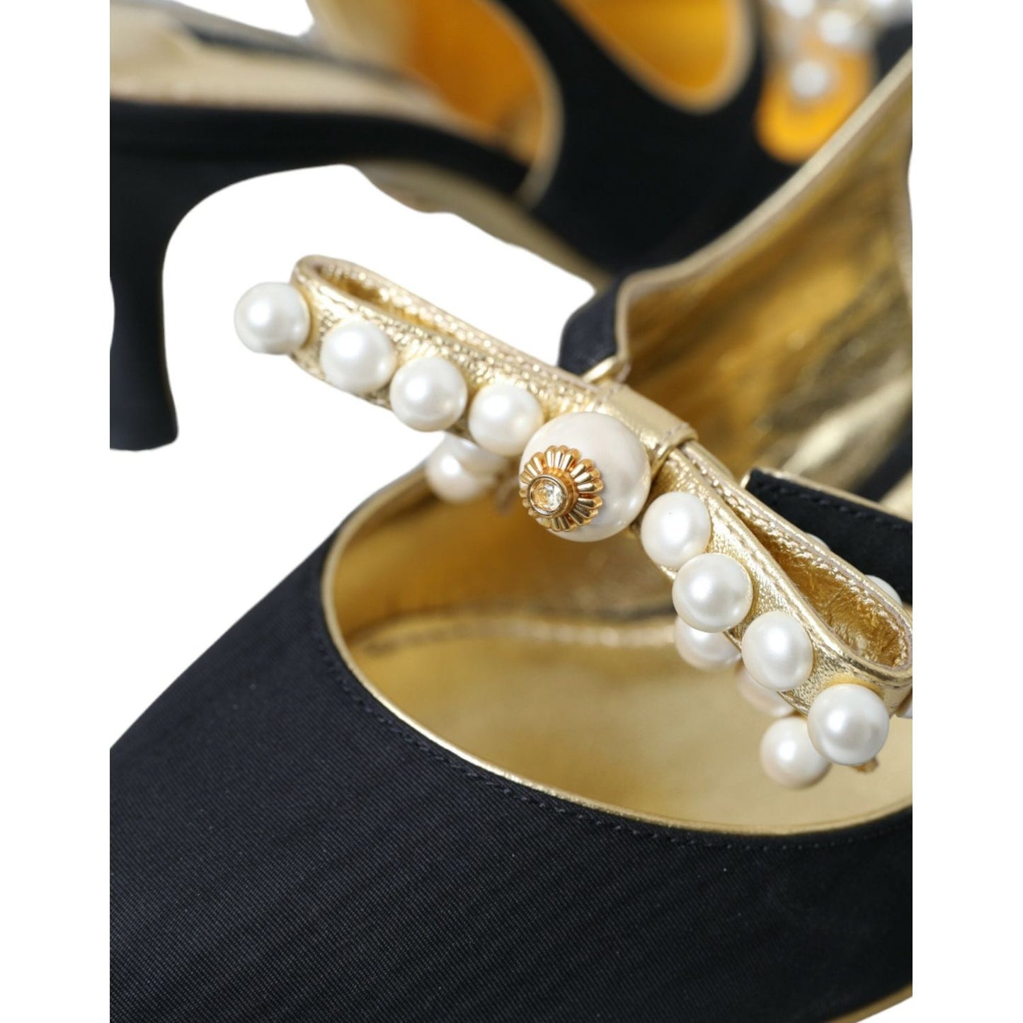 Dolce & Gabbana Black Leather Faux Pearls Slingbacks Shoes Dolce & Gabbana Black