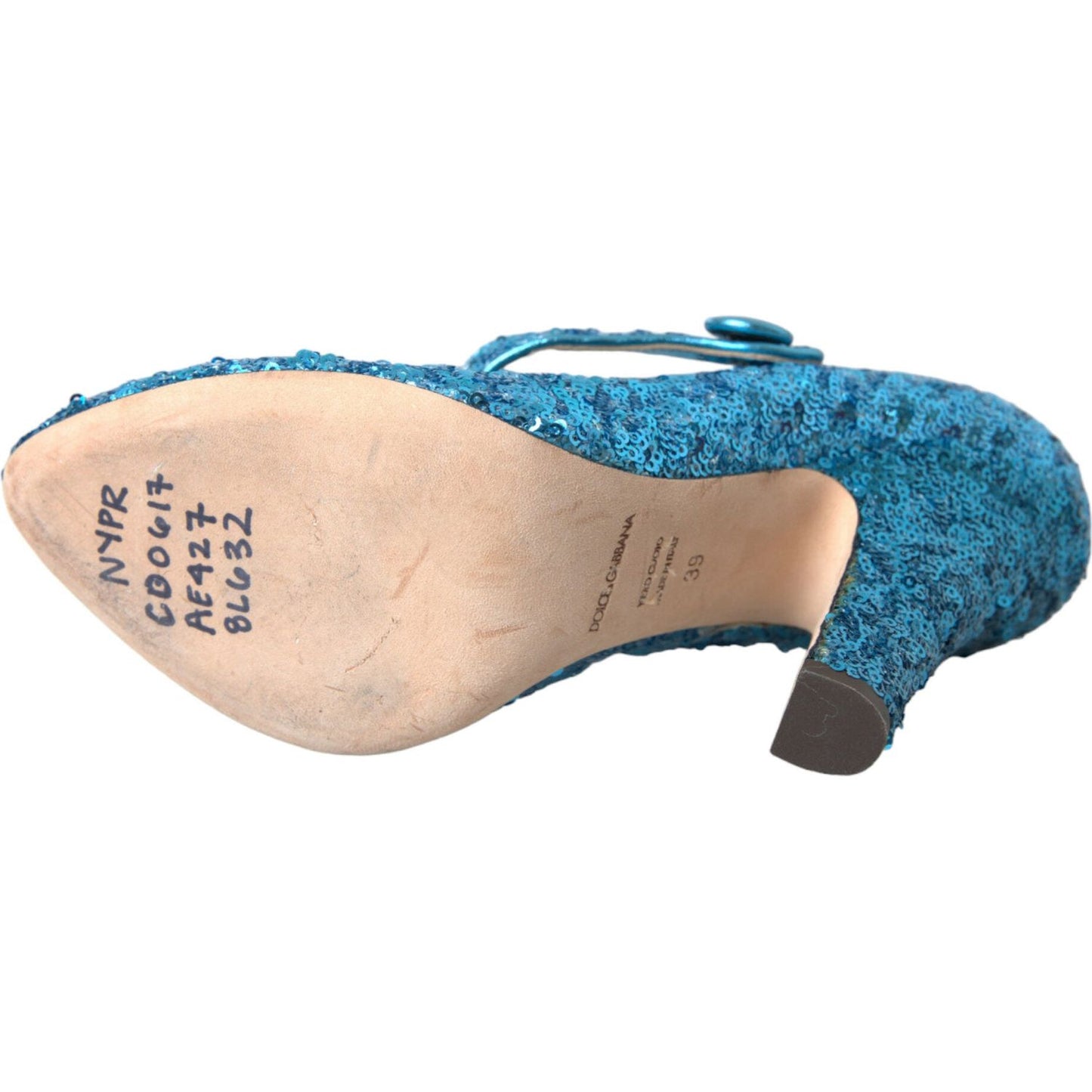 Dolce & Gabbana Blue Sequin Mary Jane Pumps High Heels Shoes Dolce & Gabbana Tan