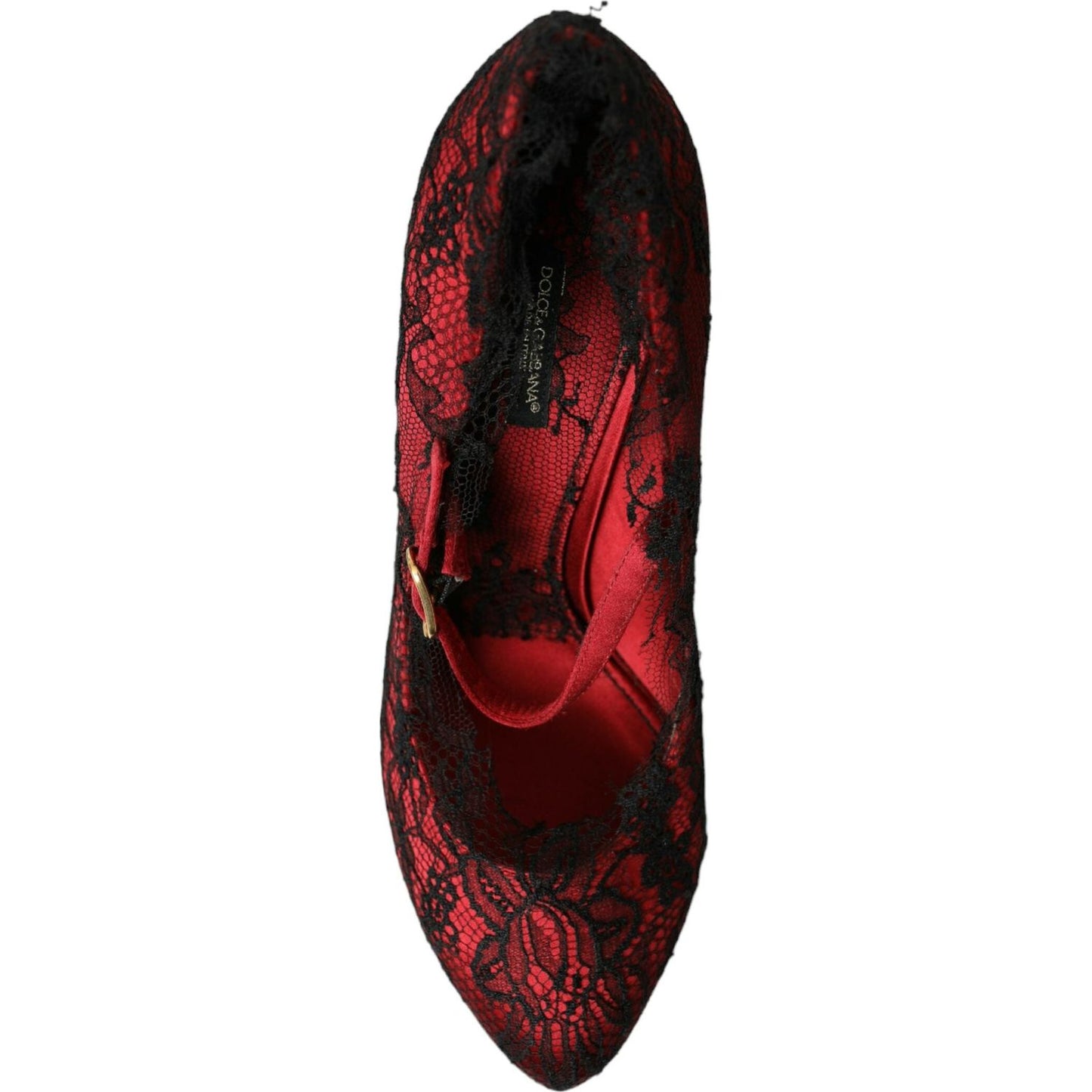 Dolce & Gabbana Red Black Floral Lace Mary Jane Pumps Shoes Dolce & Gabbana Black