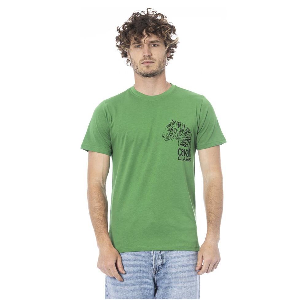 Cavalli Class Green Cotton Men T-Shirt Cavalli Class Slate Gray